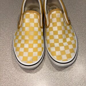 Vans Yellow and White Checkerboard Slip-On Sneakers